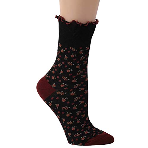 Image of KitNSox Funcat Women's Lace Ruffle Frilly Colorful Floral Cotton Casual Novelty Ankle Socks 4 /5 /6 Pairs