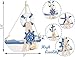 MEANT2TOBE MeantToBe Wooden Lighthouse and Mini Sailboat, Set of 8 - Handmade Nautical Pieces - Ideal for Vintage Home Decor, Beach-Themed Bedrooms, Blue & White - Mini Ornaments for Holiday Season