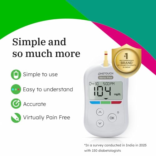 OneTouch Verio Flex glucometer with 50 Test Strips & 50 additional lancets (total 60 sterile lancets) | Sync your results with OneTouch Reveal mobile app| Simple & accurate testing of blood sugar