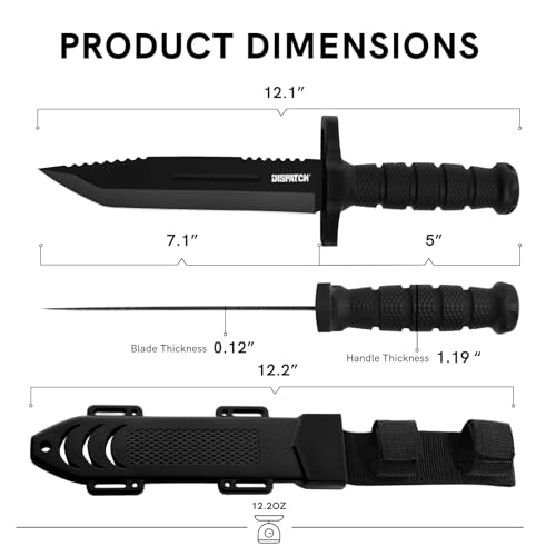 Image of Dispatch Fixed Blade Hunting Knife with Sheath, 12-inch Survival Knives for Men Tactical Bowie Knife with Non-Slip Handle for Bushcraft, Outdoor Camping