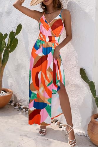 Image of Newshows Women's 2026 Lightweight Summer Wedding Guest Beach Vacation Casual V Neck Split Flowy Maxi Dress
