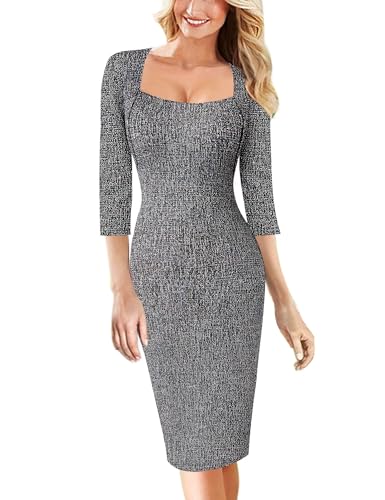 Image of VFSHOW Womens Vintage Square Neck Work Office Business Dress Elegant Casual Cocktail Party Church Bodycon Pencil Sheath Dress