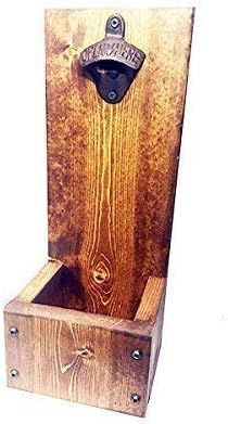 Miniatura 7 de Abridor de botellas de cerveza rústico con receptor de tapa, montaje en pared o de pie, regalo de madera personalizado