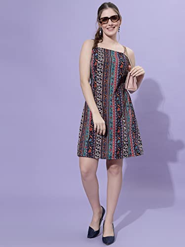 Image of OOMPH! Women A-Line Floral Mini Dress Western, Off Shoulder, Slip On