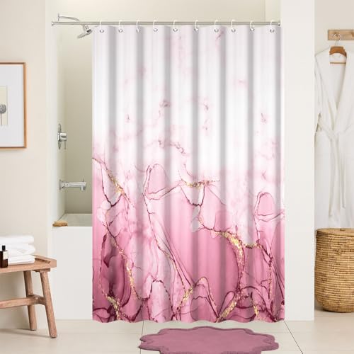 Uiiooazy Pink Marble RV Stall Waterproof Shower Curtain 54x72 inches