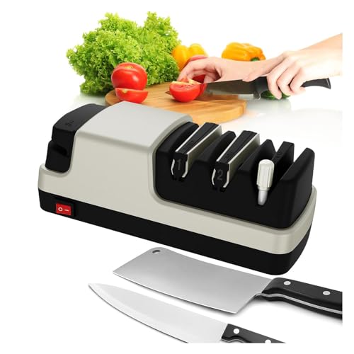 Aiguiseur Couteaux Professionnel 4 en 1 Aiguiseur Couteaux Electriques Avec Des Abrasifs 100% Diamantés Et Des Guides D'angle De Précision. Aiguiseur Couteau Electrique,Silver