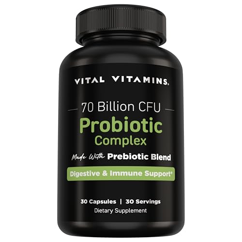 Vital Vitamins Probiotic Complex for Men & Women - 70 Billion CFU - Made with Prebiotic Blend - Digestive, Gut Health, & Immune Support - Powerful Blend of 10 Strains - 30 Capsules