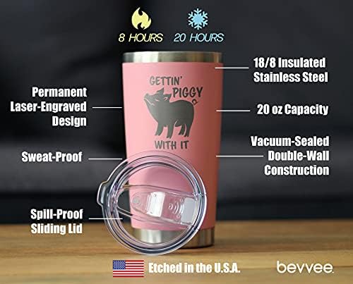 Miniatura 4 de Bevvee Gettin Piggy - Vaso de café aislado con tapa deslizante, taza aislada de acero inoxidable, regalos de café con temas de cerdo, color rosa