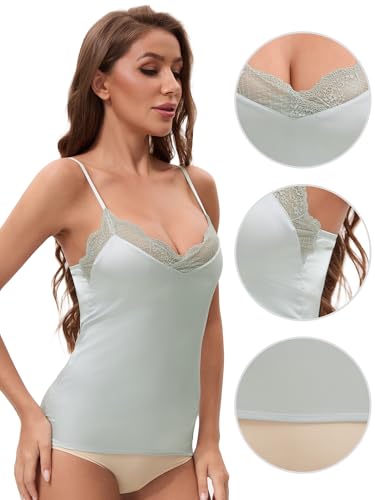 Allegra K Women's Lace Trim Silk Satin V Neck Cami Vest Adjustable Spaghetti Strap Loose Fit Sleeveless Camisoles3
