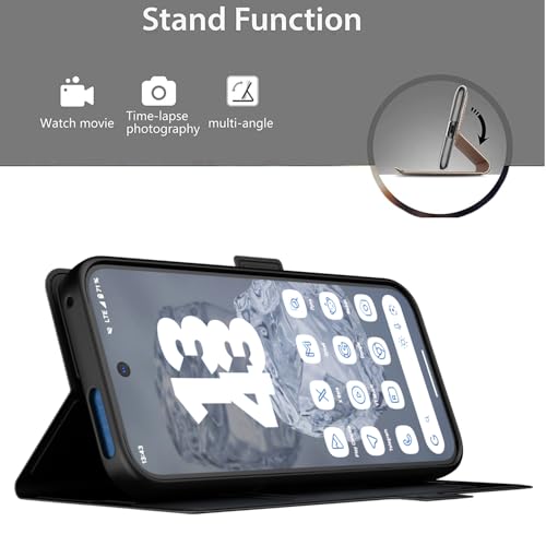 Image of Kapa Noble Slim Magnetic Leather Flip Case Cover for Google Pixel 9 | Card Holder Stand Flip Wallet Case (Black)