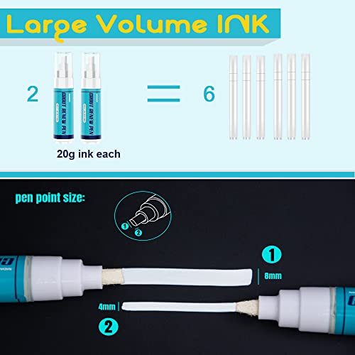 Nadamoo Grout Renew Pen White, 2 Large Size 20Ml Tile Grout Paint Pens, Grout Shine Touch Up Repair Marker Tile Gap Coating- Restore Grout Line, With 2 Replacement Nibs And 1 Cleaning Brush #TOP2