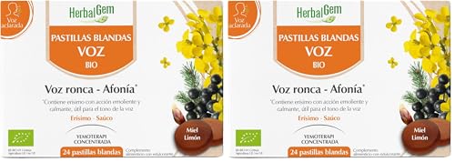HERBALGEM Gomitas Cantores BIO – Confort para Cuerdas Vocales – Enriquecidas con Yemas – Receta Tradicional – Certificado Ecológico – 24 Gomitas (Paquete de 2)