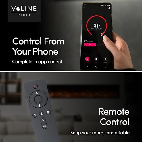 Valine Fires Recessed Electric Freestanding Fireplace UltraSlim Heater 72"/183cm, Wall-Mounted Fireplace for Media Wall, Electric Fire with 15 LED Flame Colours, Wifi/Alexa, Remote Control, 900W/1800W - Image 8