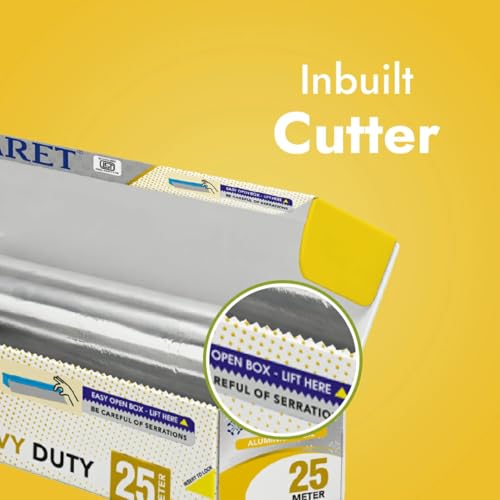 Image of Claret Aluminium Foil 25 Meter | Food-Grade, Extra Strong & Durable | Retains Freshness & Keeps Food Warm | Ideal for Wrapping, Baking, Grilling & Storing Food (Pack of 5)