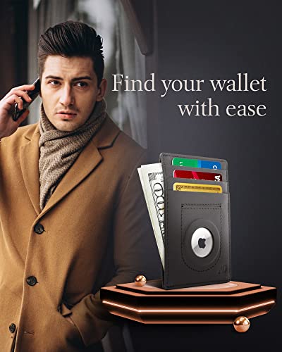 Image of Access Denied AirTag Holder Slim Wallet Genuine Leather RFID Blocking Gifts For Men, Black, Minimalist