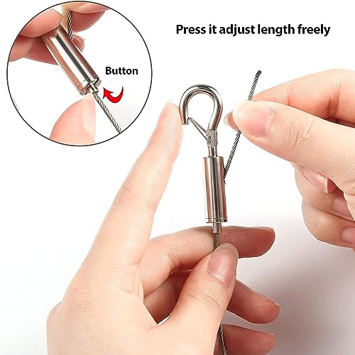 Image of 2Pcs Adjustable Picture Hanging Wire with Hook, Mirror Frame Photo Frame Lanyard, Heavy Duty Stainless Steel Wire Rope for Artwork,Hardware, Light Lamp, Billboards,Basket 2pcs 1M