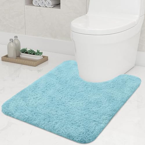 smiry U-Shape Toilet Mat, Extra Soft Pedestal Mat for Toilet Absorbent Microfiber Toilet Bathroom Mats, 50 x 60 cm, Spa Blue