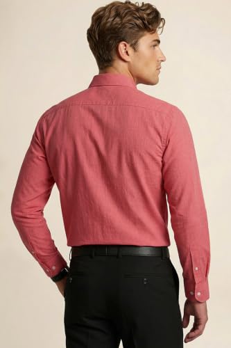 Image of Peter England Men's Everyday Solid Slim Fit Full Sleeve Formal Shirt | Cotton-Rich