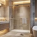 44-48" W x 72" H Semi-Frameless Double Sliding Shower Door, 1/4" Tempered Glass with Easy-Clean Coating, Reversible Bathroom Door with Complete Hardware Kit, Brushed Nickel