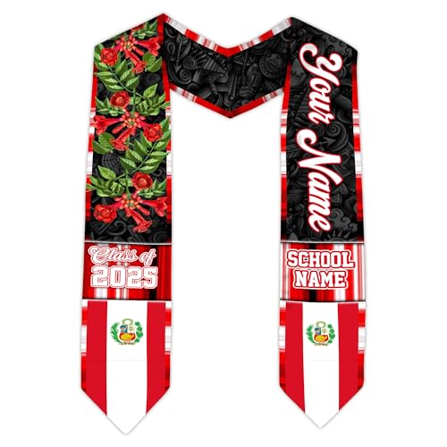 MonkeyVan Custom Peruvian Graduation Sash, Peru Graduation Stole, Peru Flag Stole Class Of 2025, Sashes For Graduations 2025 Peru 1