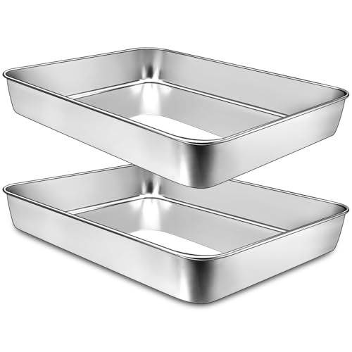Comparison: Best Oven For Baking Cakes 6 EWFEN 12 Inch Rectangular Cake Pan Set of 2, Stainless Steel Deep Baking Pan for Lasagna Brownies Casseroles, Metal Cookie Tray Fits in Toaster Oven, Rust-resistant, Dishwasher Safe