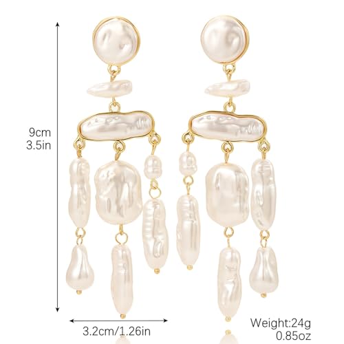 HETICA Gold Pearl Drop Dangle Earrings for Women, Baroque White Big Pearl Drop Earrings Engaged Wedding Bridesmaid Hanging Jewelry Gifts for Women4