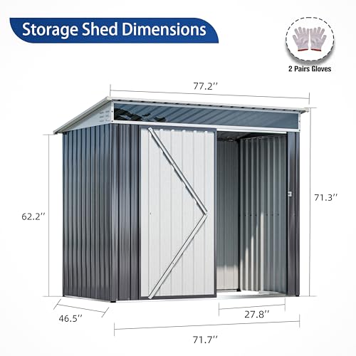 Image of JY QAQA 6x4 FT Metal Outdoor Garden Storage Shed, Waterproof Metal Garden Sheds with Window and Lockable Double Door, Weather Resistant Steel Tool Storage House Shed for Garden,Patio,Lawn