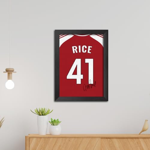 Image of TenorArts Declan Rice Poster Frame Arsenal Jersey Laminated Photo Print with Signature Framed Painting with Matt Finish Black Texture (12 inches x 9inches)