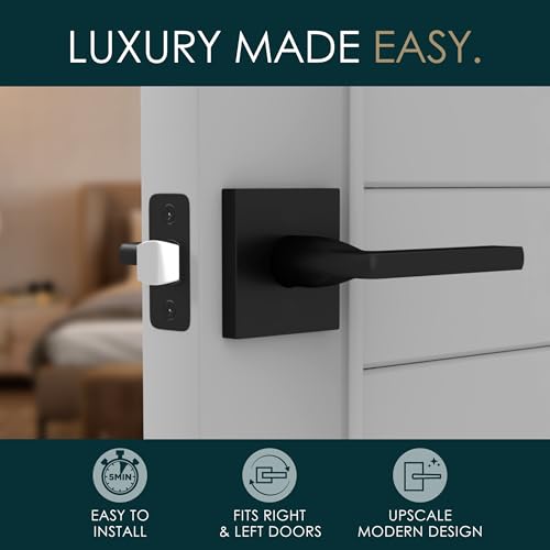 Image of Mega Handles Prime Passage Lever Door Handle for Closet or French Doors, Single Side Door Levers, Fits All Standard Door Sizes, Covered Screws Included - Matte Black (1 Pack) 5 inch