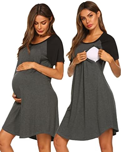 Ekouaer Nursing Gown 3 in 1 Delivery/Labor/Nursing Nightgown Women Maternity Hospital Breastfeeding Gown(Deep Grey 1-M)