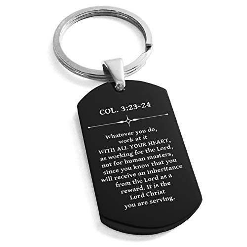 Stainless Steel with All Your Heart Colossians 3:23-24 Dog Tag Keychain Keyring