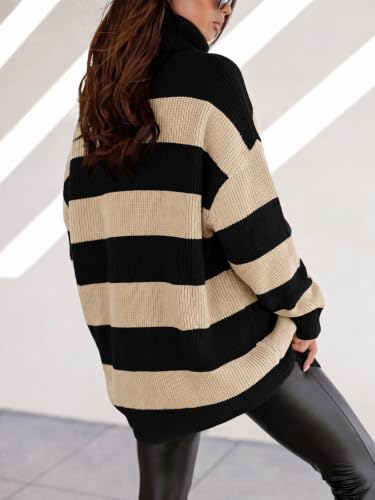 Image of Womens Turtleneck Oversized Sweater Batwing Chunky Pullover Sweater Casual Fall Loose Knit Jumper Top