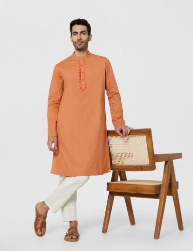 Image of Amazon Brand - Symbol Men's 100% Cotton Embellished Casual Long Kurta (Regular Fit)