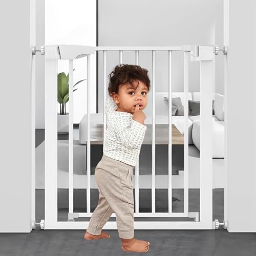 KidDough Baby Safety Gate - (75-82cms Adjustable Width Coverage), Auto Close with Double Lock System, Safety Gate for Kids, Dog Safety Gate, Baby Proofing Products