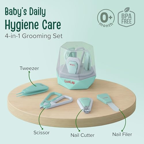 Image of LuvLap 4 in 1 Baby Grooming Set with Cute Case, Baby Manicure Set with Nail Scissors, Nail Clipper, Nail File & Tweezers, Grooming Kit for New Born & Toddler, BPA Free, Compact & Easy to Carry, 0m+