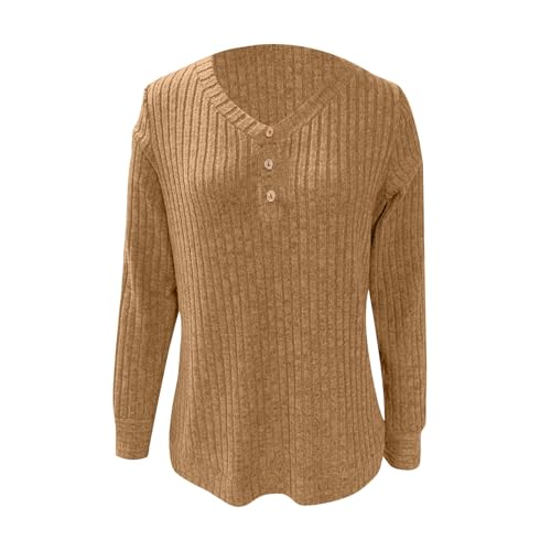 Knit Sweater Women V Neck Button Up Sweaters Jumpers Trendy Tunic Long Sleeve Pullover Tops Comfy Fall Clothes4