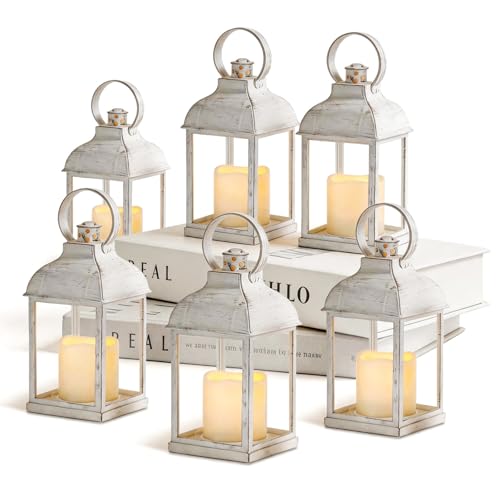 Staymoment Wedding Decor White Lanterns: 6 Pcs LED Flameless Decorative Indoor Outdoor Farmhouse...