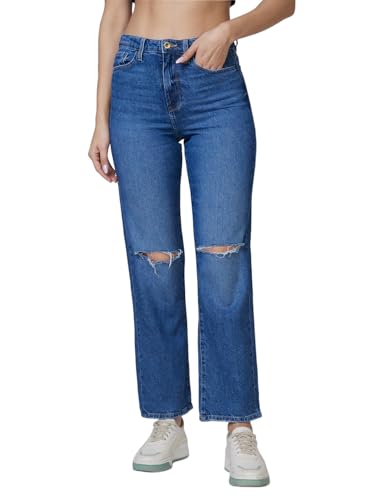 Spykar High Rise Straight Fit Blue Jeans for Women (Size: 32)-WDBEL1BD083