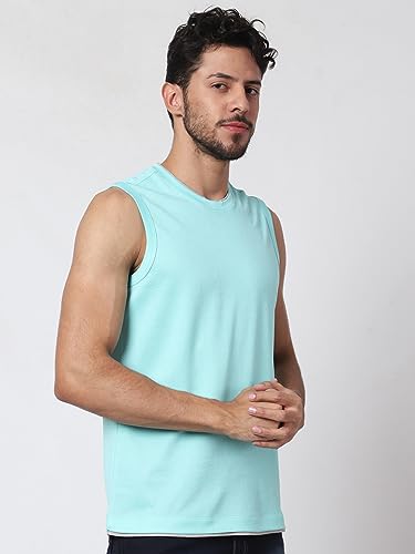 Image of Men's Lycra Blend Sleeveless Fitness Tanks Top for Quick Dry in Muscle Workout, Causal Running, Exercise Training, Swimming Vest