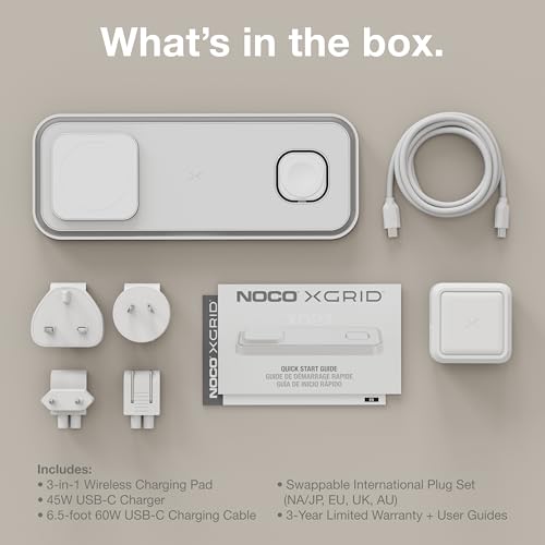 Image of NOCO XGrid XDP3: 3-in-1 Wireless Charging Pad - Charging Station for iPhone, Apple Watch, and AirPods - MagSafe Compatible, Qi2 Certified - Includes 45W USB-C Wall Charger and 6.5-Foot USB-C Cable