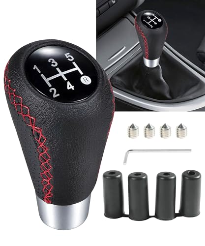 Xibao Schalthebel Auto,Auto Schaltknauf Universal,Schaltknauf Tuning Manueller mit 4 Adaptern 8mm,10mm,11mm,12mm,Automotive 5-gang-schaltknauf (Schwarz&Rot)