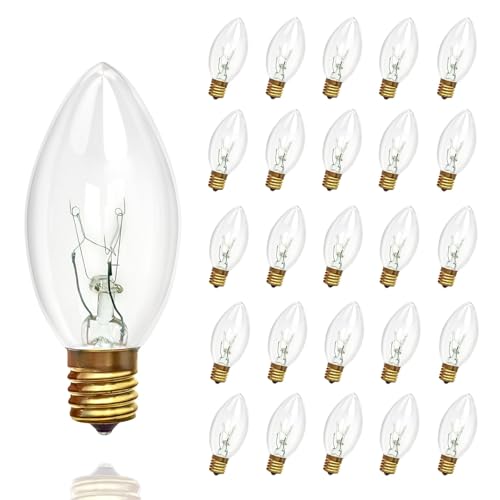 25 Pack C9 Replacement Bulbs 7W Incandescent Clear Night Light Bulbs for Outdoor String Lights Clear Christmas Bulbs for Porch Patio Garden Wedding Decor Warm White E17 Intermediate Base