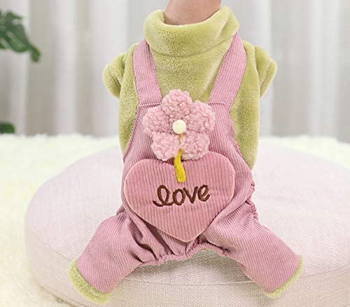 Pet 4 Legs Warm Jumpsuit Cute Puppy Outfit Sweater Winter Dog Coats Cat Anti-Hair Onesies Pajamas with Fleece for Puppy Small Dogs Cats (Green - Image 2
