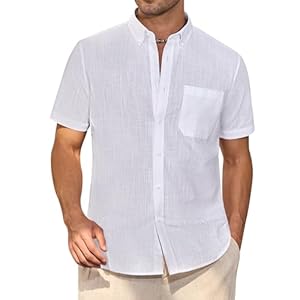 Leinenhemd Herren Kurzarm Hemd Sommer Freizeithemden Herren Casual Beach Shirts Regular Fit Männer Leinenhemd Button Down Basic Men Shirts mit Brusttasche