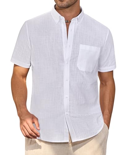 Leinenhemd Herren Kurzarm Hemd Sommer Freizeithemden Herren Casual Beach Shirts Regular Fit Männer Leinenhemd Button Down Basic Men Shirts mit Brusttasche