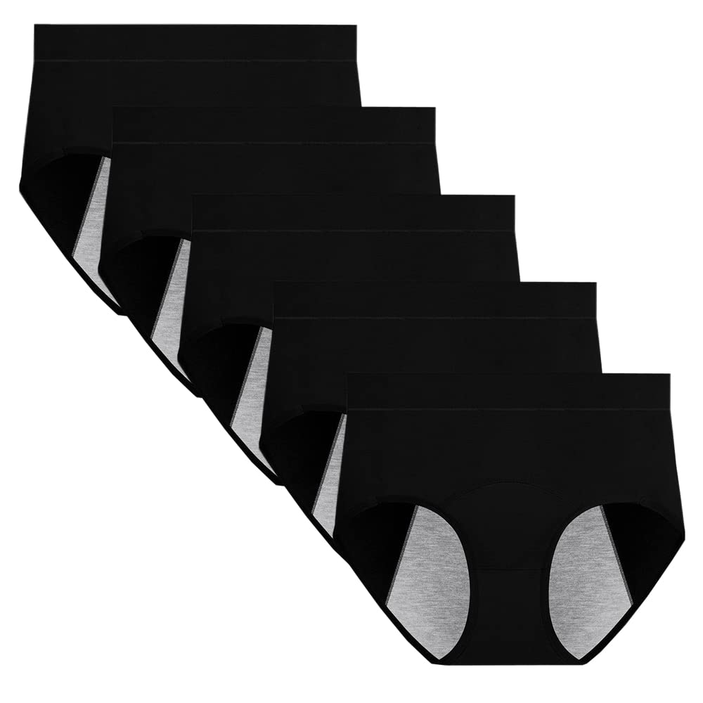 Women Period Pants Mid-High Waist Postpartum Underwear Leakproof Menstrual Cotton Knickers Pack of 5 (Must Wear with Pad or Tampon)