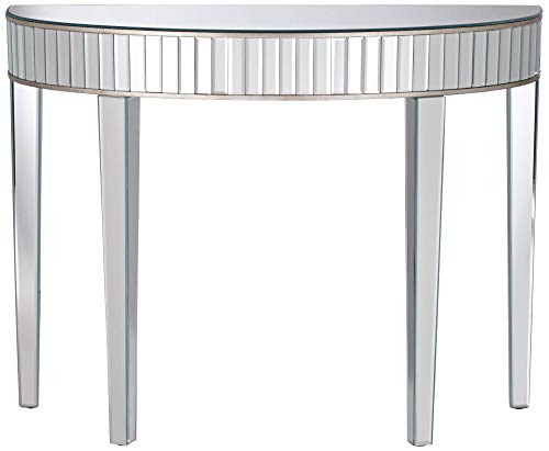 Studio 55D Liska Glam Luxury Mirrored Surfaces Half-Round Console Table 39 1/2" X13 3/4" Demilune Antique Silver Decor For Living Room Bedroom Bedside Entryway Hallway House Home Bathroom #TOP4