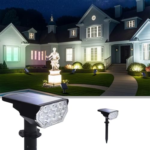 Image of 2 Pack Solar Spot Lights Outdoor Waterproof, 20 LEDs Bright Landscape Spotlights Dusk to Dawn, Cool White Adjustable Uplights for Yard Tree House Garden Wall Pathway, IP65