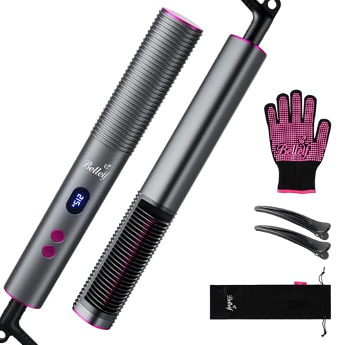 Bellelf Cepillo de Alisado,Protección Contra Quemaduras Plancha con Pantalla LED,Calentamiento Rápido de 30s,Peine de alisad Planchas Profesional para Alisar, 9 Niveles de Calor 125°C 215°C,Gris
