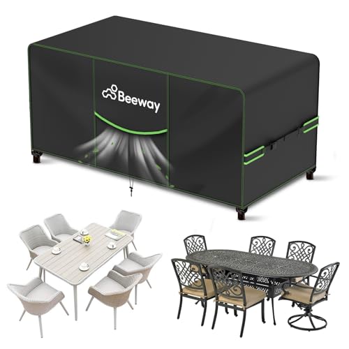 BEEWAY Garden Furniture Cover With Air Vent, Waterproof Patio Rattan Sofa Table Chair Set Cover - 420D Oxford Fabric, Windproof - 170x94x73cm